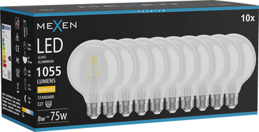 Mexen Vintis 10x LED filamentová žárovka E27, G95, 8W, Teplá - 2700K, 1055 lm, čirá - L157-E27-0827-00x10