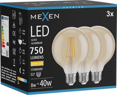 Mexen Vintis 3x žárovka filament LED E27, G95, 8W, Teplá - 2700K, 750 lm, jantarová - L157-E27-0827-50x03