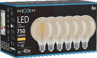 Mexen Vintis 6x žárovka filament LED E27, G95, 8W, Teplá - 2700K, 750 lm, amber - L157-E27-0827-50x06