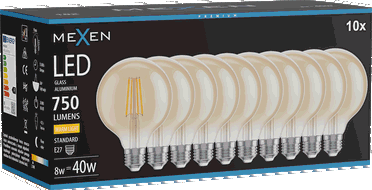 Mexen Vintis 10x žárovka filament LED E27, G95, 8W, Teplá - 2700K, 750 lm, amber - L157-E27-0827-50x10