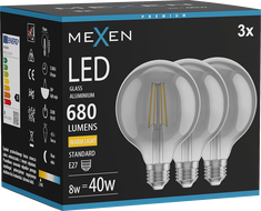 Mexen Vintis 3x LED žárovka filament E27, G95, 8W, Teplá - 2700K, 680 lm, kouřová - L157-E27-0827-70x03