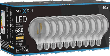 Mexen Vintis 10x LED žárovka filament E27, G95, 8W, Teplá - 2700K, 680 lm, kouřová - L157-E27-0827-70x10