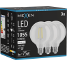 Mexen Vintis 3x žárovka filament LED E27, G95, 8W, Neutrální - 4000K, 1055 lm, čirá - L157-E27-0840-00x03