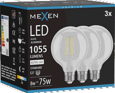 Mexen Vintis 3x žárovka filament LED E27, G95, 8W, Neutrální - 4000K, 1055 lm, čirá - L157-E27-0840-00x03