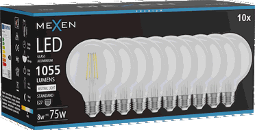 Mexen Vintis 10x žárovka filament LED E27, G95, 8W, Neutrální - 4000K, 1055 lm, čirá - L157-E27-0840-00x10