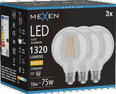 Mexen Vintis 3x LED vlákno žárovka E27, G95, 10W, Teplá - 2700K, 1320 lm, čirá - L157-E27-1027-00x03