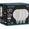 Mexen Vintis 3x LED filamentová žárovka E27, G95, 10W, Neutrální - 4000K, 1320 lm, čirá - L157-E27-1040-00x03