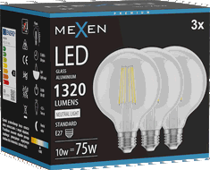 Mexen Vintis 3x LED filamentová žárovka E27, G95, 10W, Neutrální - 4000K, 1320 lm, čirá - L157-E27-1040-00x03