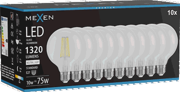Mexen Vintis 10x žárovka filament LED E27, G95, 10W, Neutrální - 4000K, 1320 lm, čirá - L157-E27-1040-00x10