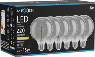 Mexen Vintis 6x žárovka filament spirála LED E27, G95, 4W, Teplá - 2200K, 220 lm, kouřová - L167-E27-0422-70x06