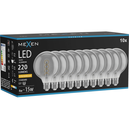 Mexen Vintis 10x žárovka filament spirála LED E27, G95, 4W, Teplá - 2200K, 220 lm, smoke - L167-E27-0422-70x10