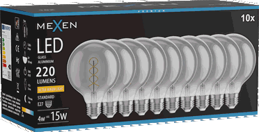 Mexen Vintis 10x žárovka filament spirála LED E27, G95, 4W, Teplá - 2200K, 220 lm, smoke - L167-E27-0422-70x10