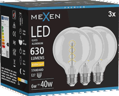 Mexen Vintis 3x Žárovka filament spirála LED E27, G95, 6W, Teplá - 2700K, 630 lm, clear - L167-E27-0627-00x03