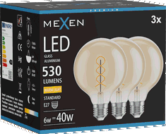 Mexen Vintis 3x Žárovka filament spirála LED E27, G95, 6W, Teplá - 2700K, 530 lm, amber - L167-E27-0627-50x03