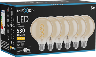 Mexen Vintis 6x žárovka filament spirála LED E27, G95, 6W, Teplá - 2700K, 530 lm, amber - L167-E27-0627-50x06