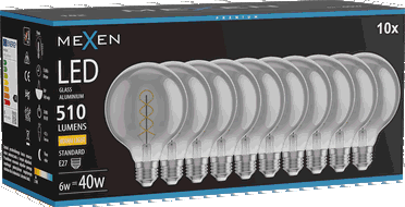 Mexen Vintis 10x žárovka filament spirála LED E27, G95, 6W, Teplá - 2700K, 510 lm, smoke - L167-E27-0627-70x10