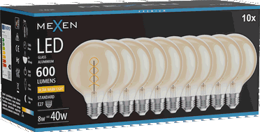 Mexen Vintis 10x žárovka filament spirála LED E27, G95, 8W, Teplá - 2200K, 600 lm, amber - L167-E27-0822-50x10