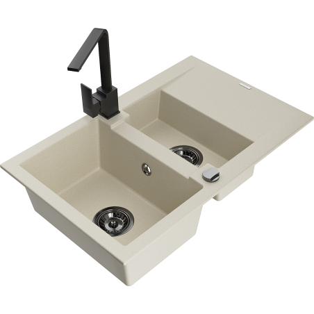 Mexen Gaspar granitový dřez 1,5-komorový s odkapávačem a kuchyňskou baterií Rita, béžový - 6507-69-670300-70