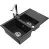 Mexen Gaspar granitový dřez 1,5-komorový s odkapávačem a kuchyňskou baterií Rita, černý/stříbrný metalik - 6507-73-670300-00