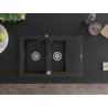Mexen Gaspar žulový dřez 1,5-komorový s odkapávačem a kuchyňskou baterií Rita, černý/stříbrný metalik - 6507-73-670300-70