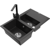 Mexen Gaspar žulový dřez 1,5-komorový s odkapávačem a kuchyňskou baterií Rita, černý/stříbrný metalik - 6507-73-670300-70