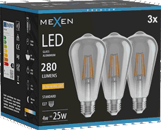 Mexen Vintis 3x žárovka filament LED E27, ST64, 4W, Teplá - 2200K, 300 lm, kouřová - L152-E27-0422-70x03