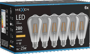 Mexen Vintis 6x LED vláknová žárovka E27, ST64, 4W, Teplá - 2200K, 300 lm, smoke - L152-E27-0422-70x06