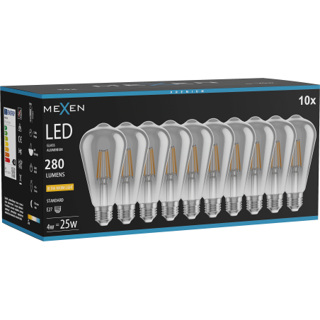 Mexen Vintis 10x žárovka filament LED E27, ST64, 4W, Teplá - 2200K, 300 lm, smoke - L152-E27-0422-70x10