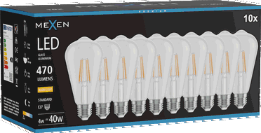 Mexen Vintis 10x Žárovka filament LED E27, ST64, 4W, Teplá - 2700K, 470 lm, čirá - L152-E27-0427-00x10