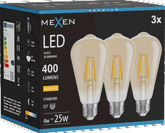 Mexen Vintis 3x Filamentová LED žárovka E27, ST64, 4W, Teplá - 2700K, 400 lm, jantarová - L152-E27-0427-50x03