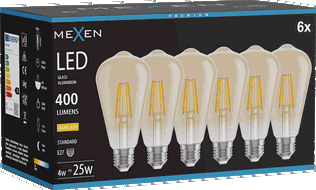 Mexen Vintis 6x LED filamentová žárovka E27, ST64, 4W, Teplá - 2700K, 400 lm, jantarová - L152-E27-0427-50x06