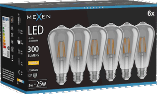 Mexen Vintis 6x žárovka filament LED E27, ST64, 4W, Teplá - 2700K, 300 lm, kouřová - L152-E27-0427-70x06