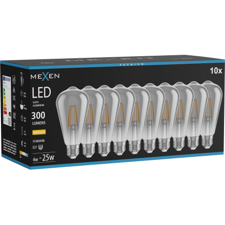 Mexen Vintis 10x žárovka filament LED E27, ST64, 4W, Teplá - 2700K, 300 lm, kouřová - L152-E27-0427-70x10