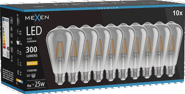 Mexen Vintis 10x žárovka filament LED E27, ST64, 4W, Teplá - 2700K, 300 lm, kouřová - L152-E27-0427-70x10