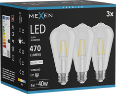 Mexen Vintis 3x LED žárovka filament E27, ST64, 4W, Neutrální - 4000K, 470 lm, čiré - L152-E27-0440-00x03