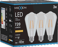 Mexen Vintis 3x LED žárovka filament E27, ST64, 6W, Teplá - 2200K, 720 lm, čirá - L152-E27-0622-00x03