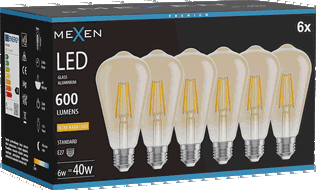 Mexen Vintis 6x Žárovka filament LED E27, ST64, 6W, Teplá - 2200K, 600 lm, jantarová - L152-E27-0622-50x06