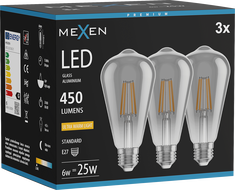 Mexen Vintis 3x žárovka LED vlákno E27, ST64, 6W, Teplá - 2200K, 450 lm, kouřová - L152-E27-0622-70x03
