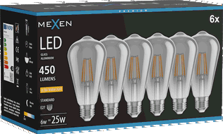 Mexen Vintis 6x žárovka filament LED E27, ST64, 6W, Teplá - 2200K, 450 lm, kouřová - L152-E27-0622-70x06