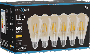 Mexen Vintis 6x žárovka filament LED E27, ST64, 6W, Teplá - 2700K, 600 lm, jantarová - L152-E27-0627-50x06