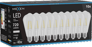 Mexen Vintis 10x žárovka filament LED E27, ST64, 6W, Neutrální - 4000K, 720 lm, čirá - L152-E27-0640-00x10