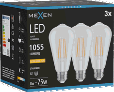 Mexen Vintis 3x žárovka filament LED E27, ST64, 8W, Teplá - 2200K, 1055 lm, čirá - L152-E27-0822-00x03