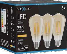 Mexen Vintis 3x žárovka filament LED E27, ST64, 8W, Teplá - 2200K, 750 lm, jantarová - L152-E27-0822-50x03