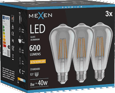 Mexen Vintis 3x LED žárovka filament E27, ST64, 8W, Teplá - 2200K, 600 lm, kouřová - L152-E27-0822-70x03