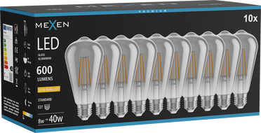 Mexen Vintis 10x LED žárovka s vláknem E27, ST64, 8W, Teplá - 2200K, 600 lm, kouřová - L152-E27-0822-70x10