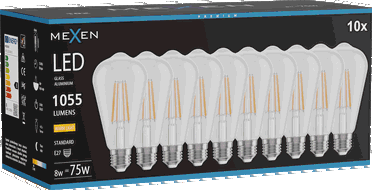 Mexen Vintis 10x Žárovka filament LED E27, ST64, 8W, Teplá - 2700K, 1055 lm, čirá - L152-E27-0827-00x10