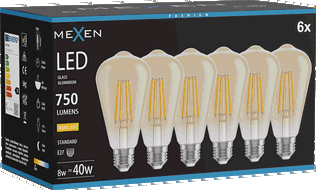 Mexen Vintis 6x žárovka filament LED E27, ST64, 8W, Teplá - 2700K, 750 lm, jantarová - L152-E27-0827-50x06