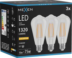 Mexen Vintis 3x Žárovka filament LED E27, ST64, 10W, Teplá - 2200K, 1320 lm, čirá - L152-E27-1022-00x03