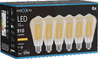 Mexen Vintis 6x žárovka filament LED E27, ST64, 10W, Teplá - 2200K, 910 lm, jantarová - L152-E27-1022-50x06