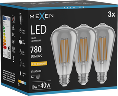 Mexen Vintis 3x LED filamentová žárovka E27, ST64, 10W, Teplá - 2200K, 780 lm, kouřová - L152-E27-1022-70x03